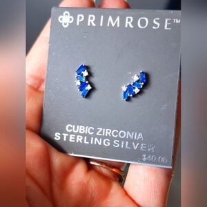 Cubic Zirconia Sterling Silver Blue Earrings by Primrose